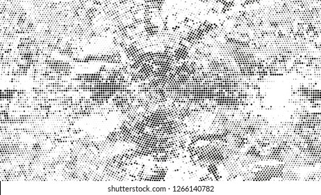 Halftone Dots in Grunge Broken Brush Style. Vintage Dirty Dotted Pattern. Polka Dots Style Texture. Black and White Broken, Spotted Print Design Background.