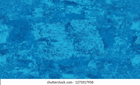 Halftone Dots in Grunge Broken Brush Style. Rough Grungy Pattern Design. Splatter Style Texture. Blue Monochrome Print Design Pattern.