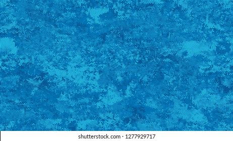 Halftone Dots in Grunge Broken Brush Style. Vintage Dirty Dotted Pattern. Scatter Style Texture. Blue Monochrome Print Design Background.