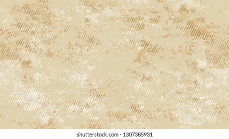 Halftone Dots in Grunge Broken Brush Style. Cartoon Cracked Noisy Surface Pattern Design. Splatter Style Texture. Beige Broken, Spotted Print Design Background.