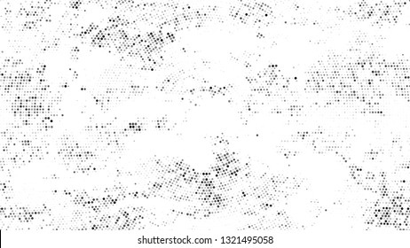 Halftone Dots in Grunge Broken Brush Style. Cartoon Vintage Pattern. Faded Dyed Style Texture. Black and White Monochrome Print Design Background.