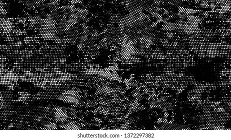 Halftone Dots in Grunge Broken Brush Style. Cartoon Cracked Noisy Surface Pattern Design. Overlay Grainy Style Texture. Black and White Noise Fashion Print Design Pattern.