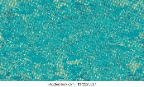 Halftone Dots in Grunge Broken Brush Style. Cartoon Retro Vector Pattern. Splatter Style Texture. Turquoise and Beige Monochrome Print Design Background.
