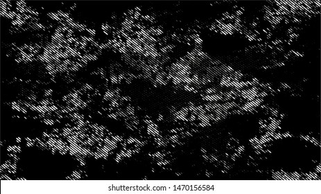 Halftone Dots in Grunge Broken Brush Style. Cartoon Retro Vector Pattern. Splatter Style Texture. Black and White Monochrome Print Design Background.