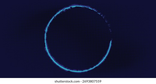 Textura de semitonos y círculos grunge aislados sobre fondo azul. Textura en aerosol punteada. Elementos de diseño abstractos de Vector, círculos en espiral, ondas sonoras, puntos de Vector circulares.