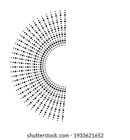 Halftone dots in half circle form. round logo . vector dotted frame . design element