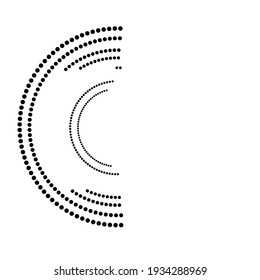 Halftone dots in half circle form. round logo . vector dotted frame . design element