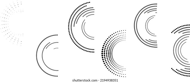 Halftone dots in half circle form. round logo . vector dotted frame . design element