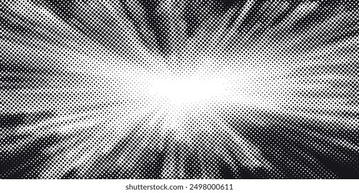 Halftone dots lightning explosion pop art comic background. Vector Illustration