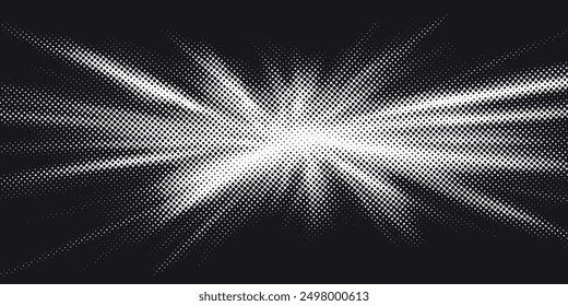 Halftone dots lightning explosion pop art comic background. Vector Illustration