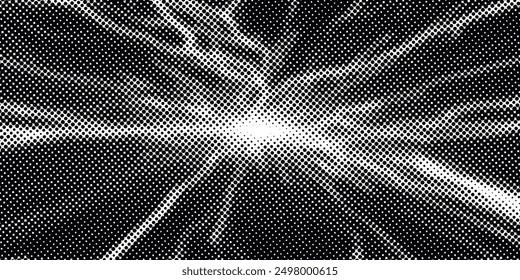Halftone dots lightning explosion pop art comic background. Vector Illustration
