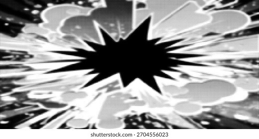 Halftone puntos de explosión de relámpago de fondo de cómic de arte pop. Ilustración vectorial	