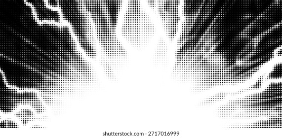 Halftone puntos de explosión de relámpago de fondo de cómic de arte pop. Ilustración vectorial