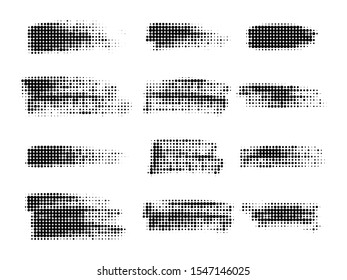 Halftone dots in lines . Paint brush strokes. Graphic design element. Vector illustration.