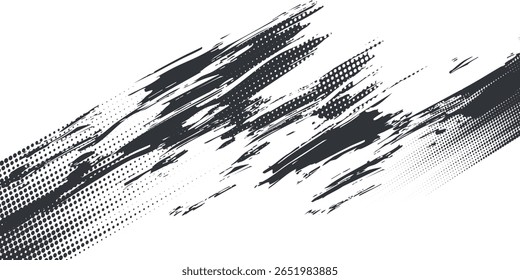 Halftone dots lines vector white color gradient pattern grunge background texture. grunge brush strokes ink paint isolated on white background. modern