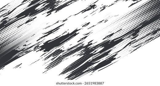 Halftone dots lines vector white color gradient pattern grunge background texture. grunge brush strokes ink paint isolated on white background. modern