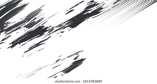 Halftone dots lines vector white color gradient pattern grunge background texture. grunge brush strokes ink paint isolated on white background. modern