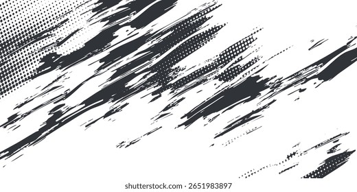 Halftone dots lines vector white color gradient pattern grunge background texture. grunge brush strokes ink paint isolated on white background. modern
