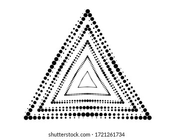 Halftone dots logo in triangle form . vector dotted frame . design element
