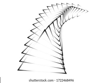 Halftone dots logo in triangle form . vector dotted frame . design element