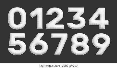 Halftone dots number set. Dotted font vector.