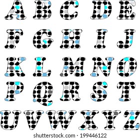 Halftone dots on alphabet. 