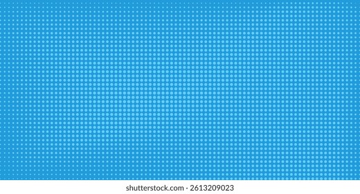 Halftone dots on blue background. Comic pop art style blank layout. Template design for comic book, presentation, sale or web banner. Vector illustration
