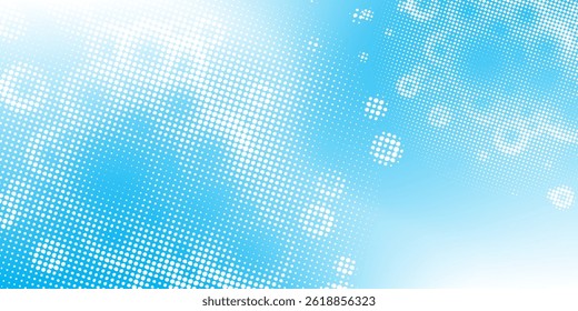 Halftone dots on blue background. Comic pop art style blank layout. Template design for comic book, presentation, sale or web banner. Vector illustration