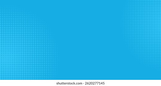 Halftone dots on blue background. Comic pop art style blank layout. Template design for comic book, presentation, sale or web banner. Vector illustration