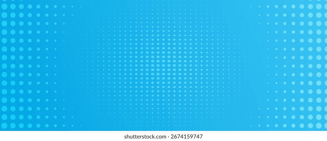Halftone dots on blue background. Comic pop art style blank layout. Template design for comic book, presentation, sale or web banner. Vector illustration