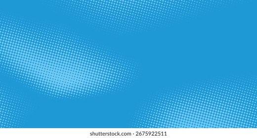 Puntos de semitono sobre fondo azul. Diseño en blanco de estilo de arte pop cómico moderno. Diseño de Plantilla para cómic, presentación. Ilustración vectorial