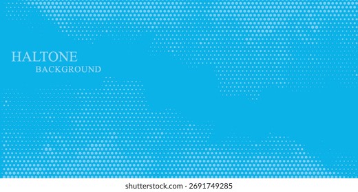 Puntos de semitono sobre fondo azul. Diseño en blanco de estilo de arte pop cómico. Diseño de Plantilla para cómic, presentación, venta o Anuncio de Web. Ilustración vectorial