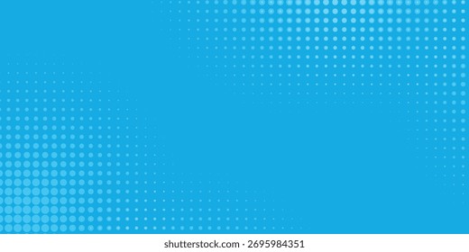 Pontos de meio-tom no fundo azul. Layout em branco do estilo de pop art cômico. Desenho de modelo para banda desenhada, apresentação, venda ou banner web. 