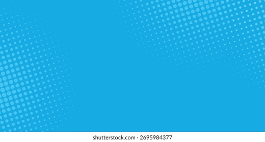 Puntos de semitono sobre fondo azul. Diseño en blanco de estilo de arte pop cómico. Diseño de Plantilla para cómic, presentación, venta o Anuncio de Web. Ilustración vectorial