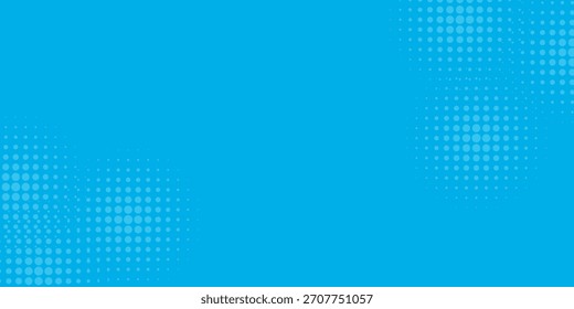 Halftone dots on blue background. Comic pop art style blank layout. Template design for comic book, presentation, sale or web banner. Vector illustration