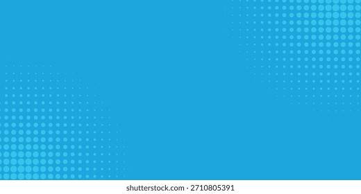 Puntos de semitono sobre fondo azul. Diseño en blanco de estilo de arte pop cómico. Diseño de Plantilla para cómic, presentación, venta o Anuncio de Web. Ilustración vectorial