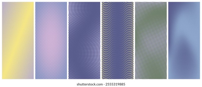 halftone dots pattern. Dotted mosaic, sport textile texture and row holes grid vector background patterns set. Abstract dot gradient halftone pattern illustration.