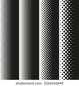 Halftone dots pattern gradient set in vector format. 45 degree angled halftone dots.