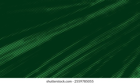 Halftone Dots pattern. motion speed Green line Halftone on Dark Background Minimalist Retro comic gradient grunge texture background. Vector
