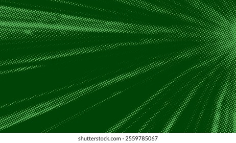 Halftone Dots pattern. motion speed Green line Halftone on Dark Background Minimalist Retro comic gradient grunge texture background. Vector
