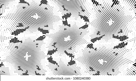 Halftone dots pattern texture background. Black and white art pixels. Modern dotted vector illustration. Abstract wavy lines. Points grunge backdrop. Gradient spotted pattern. Wide image