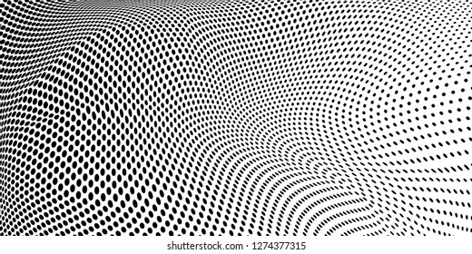 Halftone dots pattern texture 
background. Modern dotted vector  illustration. Abstract curves. Points backdrop. Grungy spotted pattern. Monochrome template for web design, covers, web sites, banners
