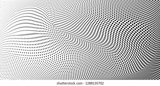 Halftone dots pattern texture 
background. Modern dotted vector  illustration. Abstract curves. Points backdrop. Grungy spotted pattern. Monochrome template for web design, covers, web sites, banners