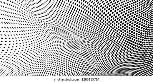 Halftone dots pattern texture 
background. Modern dotted vector  illustration. Abstract curves. Points backdrop. Grungy spotted pattern. Monochrome template for web design, covers, web sites, banners