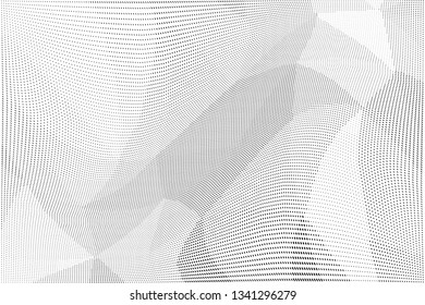 Halftone dots pattern texture background. Low poly design. Modern dotted panoramic vector illustration. Abstract wavy lines. Triangular polygon black and white backdrop