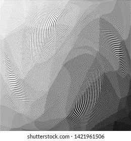 Halftone dots pattern texture background. Low poly design. Modern square dotted vector illustration. Abstract wavy lines. Triangular polygon backdrop