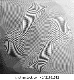 Halftone dots pattern texture background. Low poly design. Modern square dotted vector illustration. Abstract wavy lines. Triangular polygon backdrop