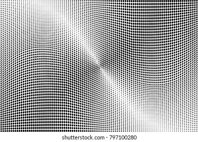 Halftone dots pattern texture background. Modern dotted vector illustration. Abstract curves. Points backdrop. Grungy spotted pattern. Monochrome template for web design, covers, web sites, banners
