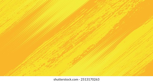 Halftone dots pattern yellow color gradient texture grunge background. Pop art dots comics sport style vector illustration, modern.
