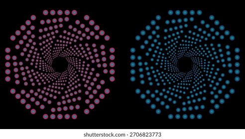  Pontos de meio-tom em forma de polígono. Fundo abstrato moderno.  Forma de polígono em um plano de fundo preto. Quadro pontilhado vetorial. Elemento ou ícone de design.  